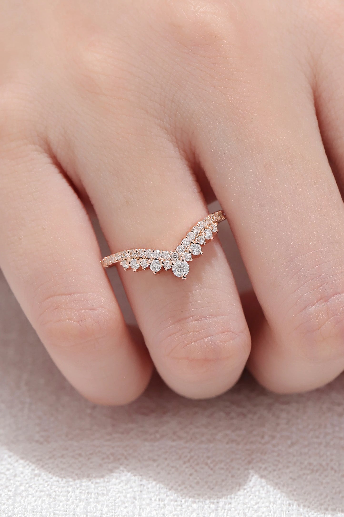 Deep Chevron Moissanite Stacking Ring
