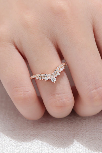 Deep Chevron Moissanite Stacking Ring