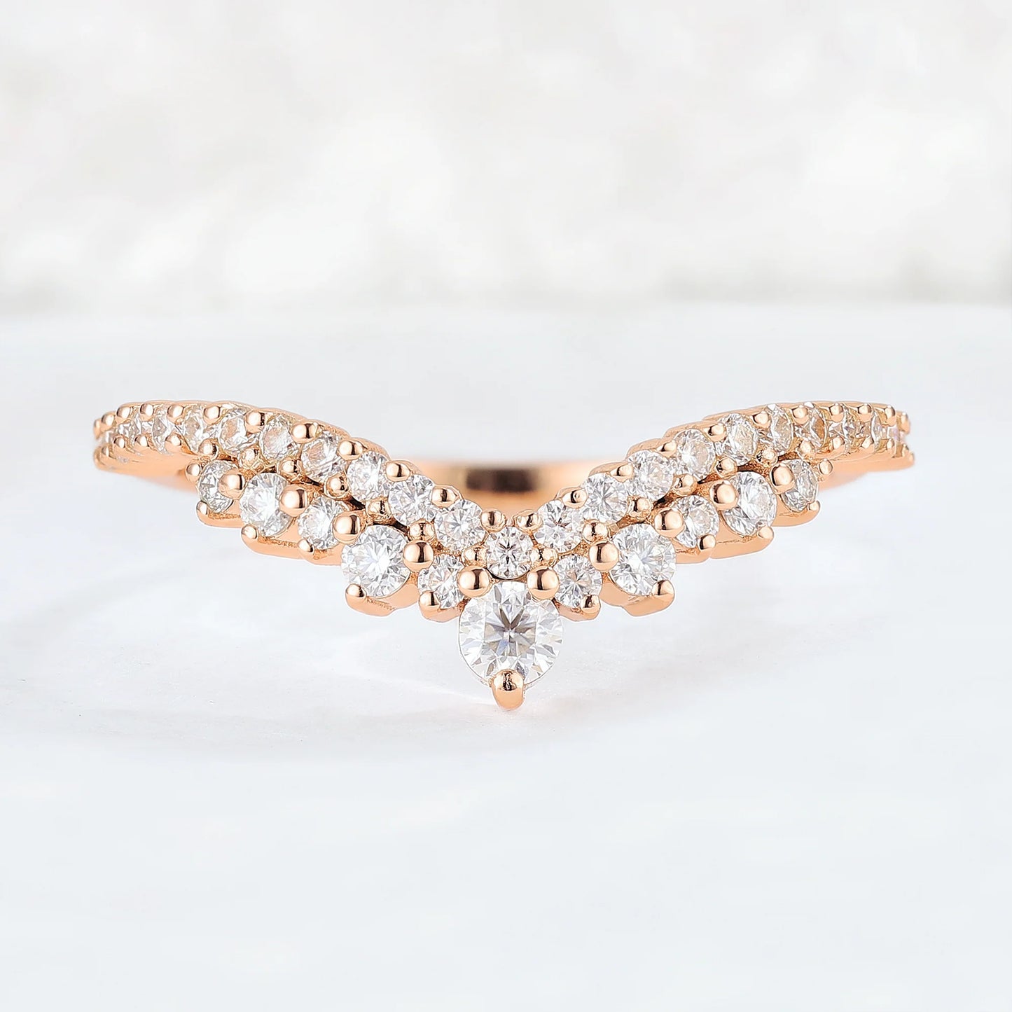 Deep Chevron Moissanite Stacking Ring