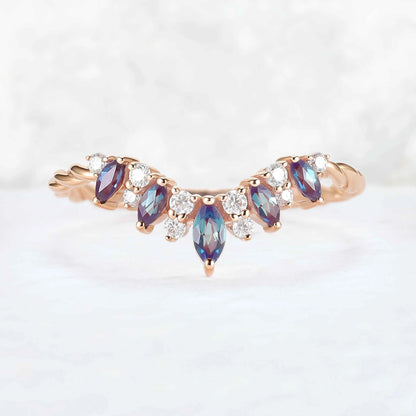 Curved Marquise Cut Alexandrite Twig Ring Arm Stacking Ring