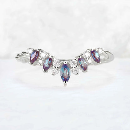 Curved Marquise Cut Alexandrite Twig Ring Arm Stacking Ring