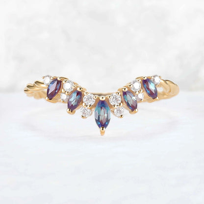 Curved Marquise Cut Alexandrite Twig Ring Arm Stacking Ring