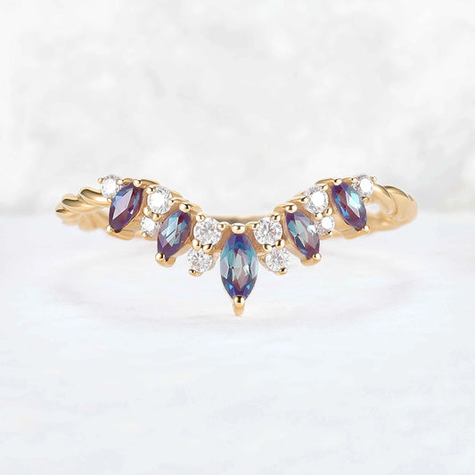 Curved Marquise Cut Alexandrite Twig Ring Arm Stacking Ring