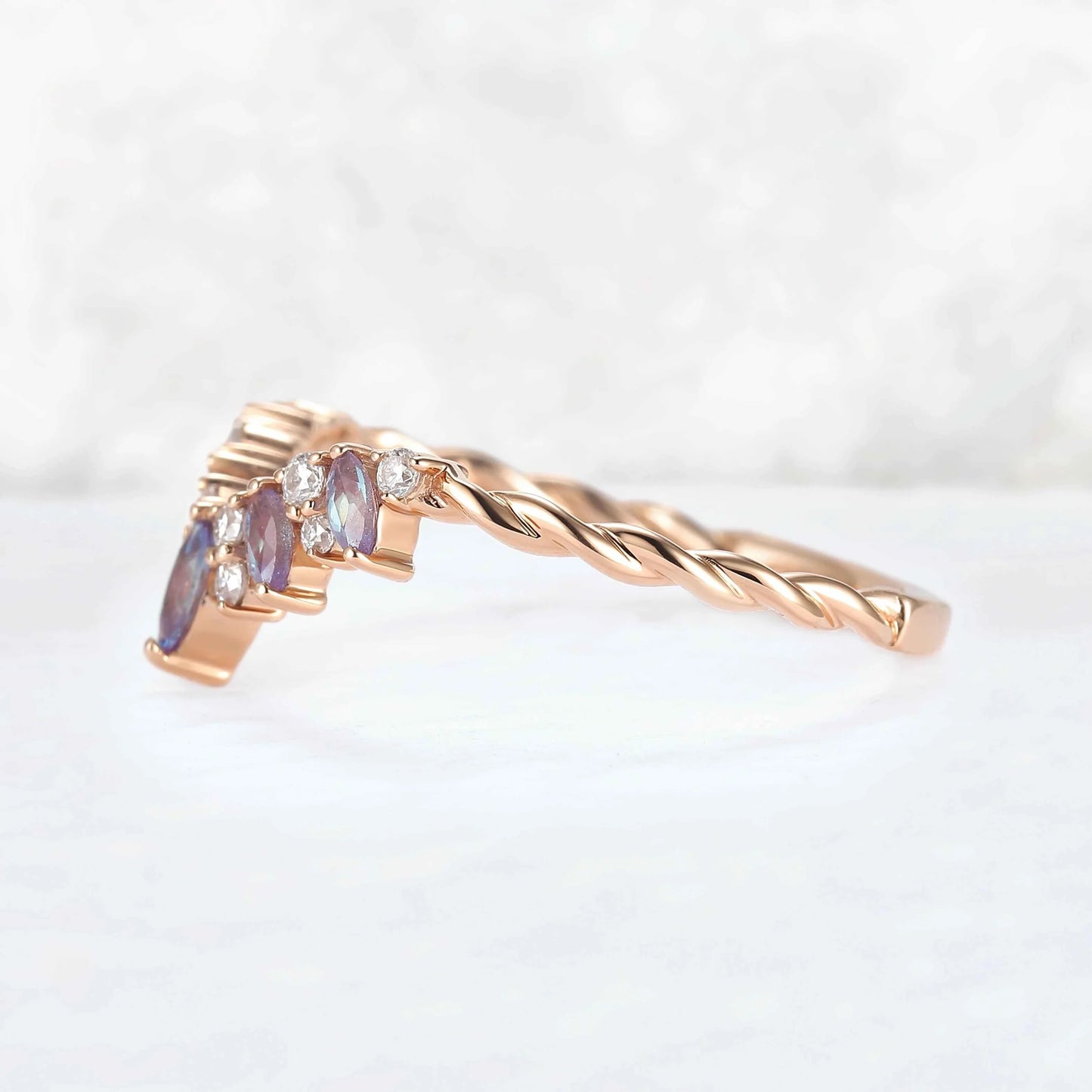 Curved Marquise Cut Alexandrite Twig Ring Arm Stacking Ring