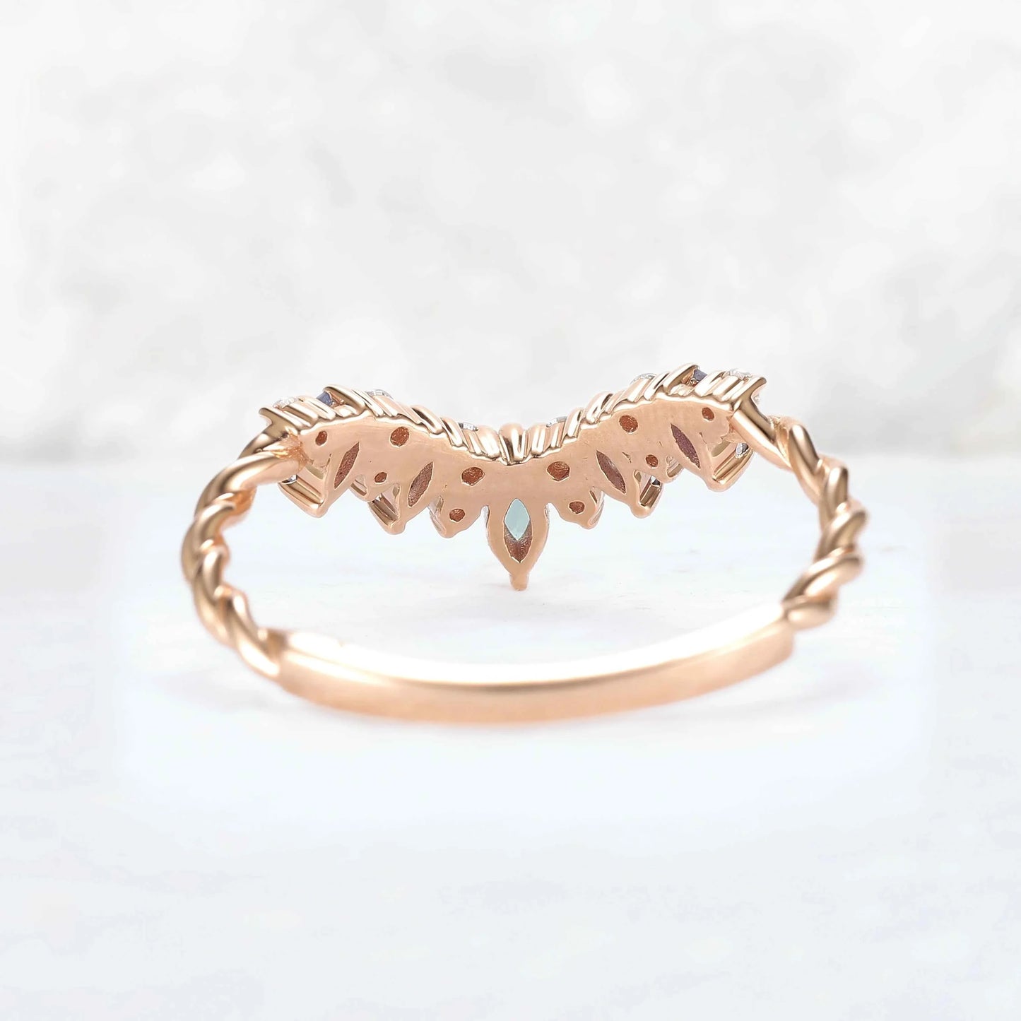 Curved Marquise Cut Alexandrite Twig Ring Arm Stacking Ring