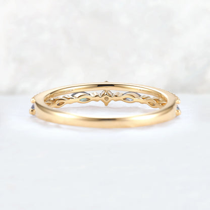 Double-Ring Arm Marquise Cut Alexandrite Beaded Edge Stacking Ring