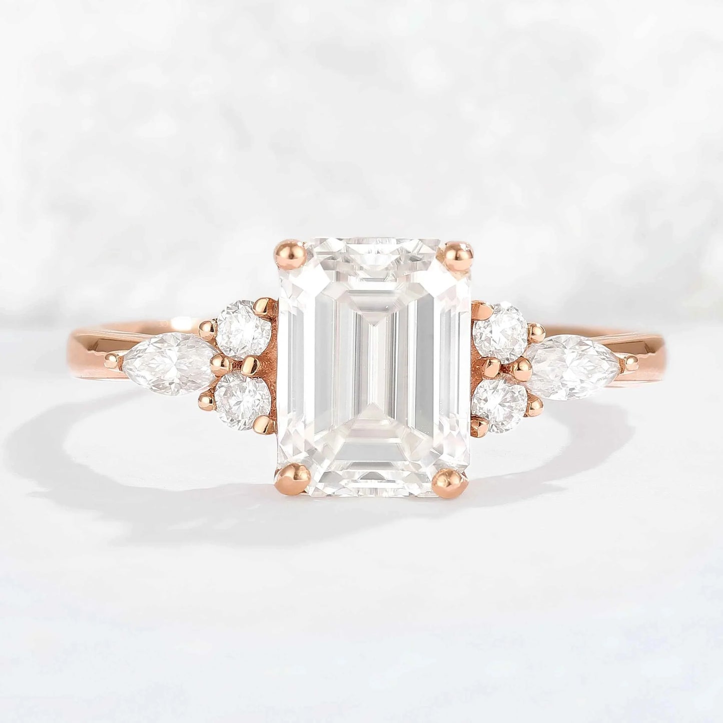 Emerald Cut Moissanite Cluster Gemstone Ring