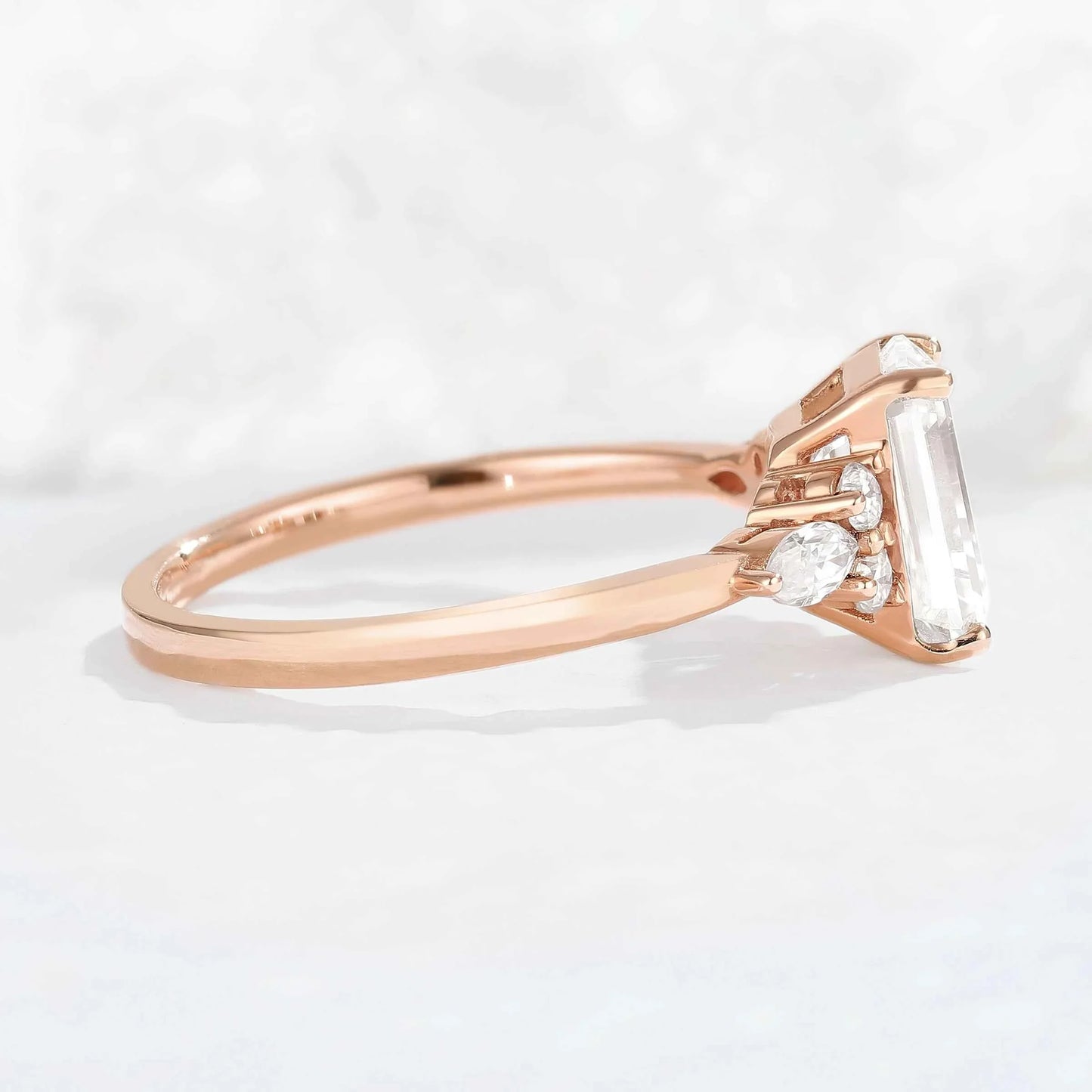 Emerald Cut Moissanite Cluster Gemstone Ring