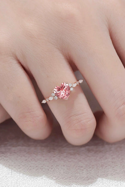 Heart Cut Pink Padparadscha and Moissanite Gemstone Ring