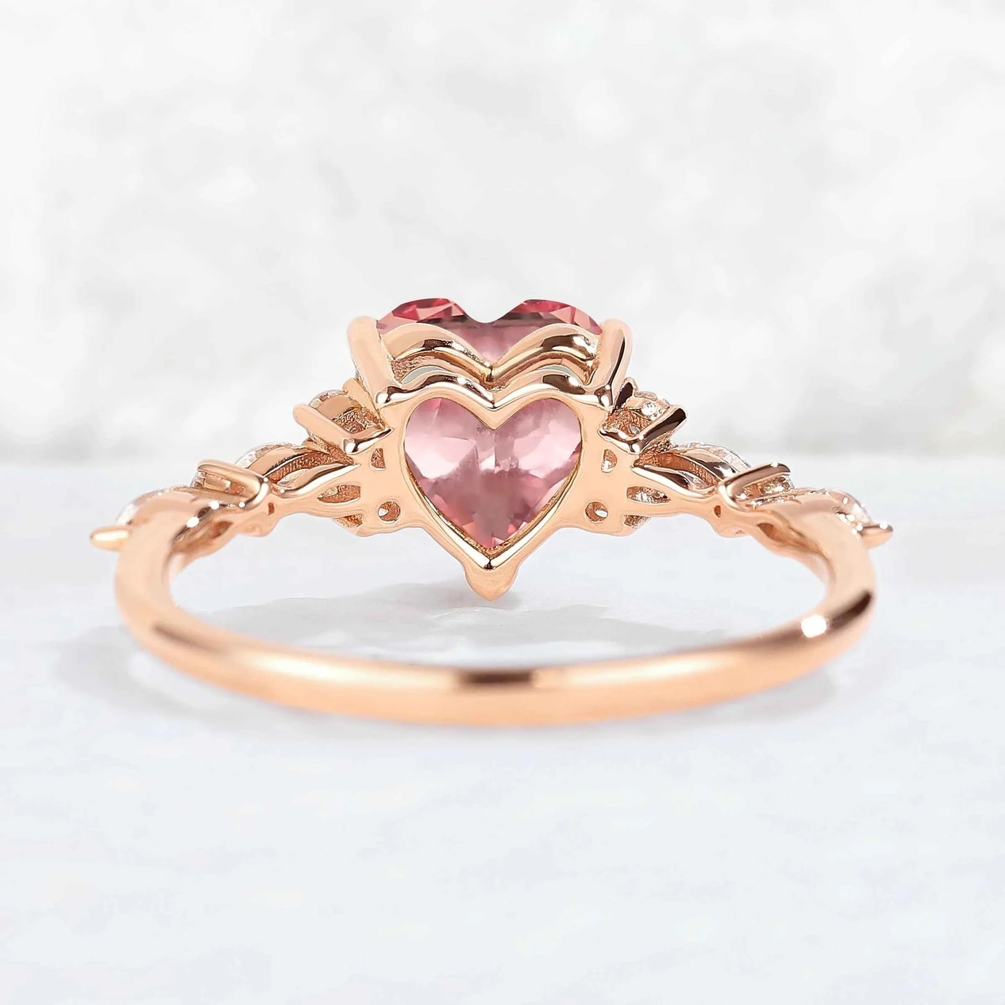 Heart Cut Pink Padparadscha and Moissanite Gemstone Ring