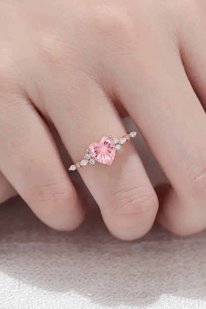 Fire Cut Pink Sapphire and Moissanite Gemstone Ring
