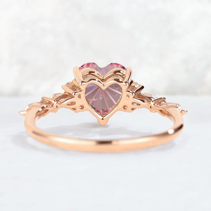 Fire Cut Pink Sapphire and Moissanite Gemstone Ring