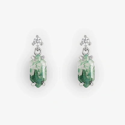 Hexagon Cut Moss Agate Earrings Anniversary Gift for Her