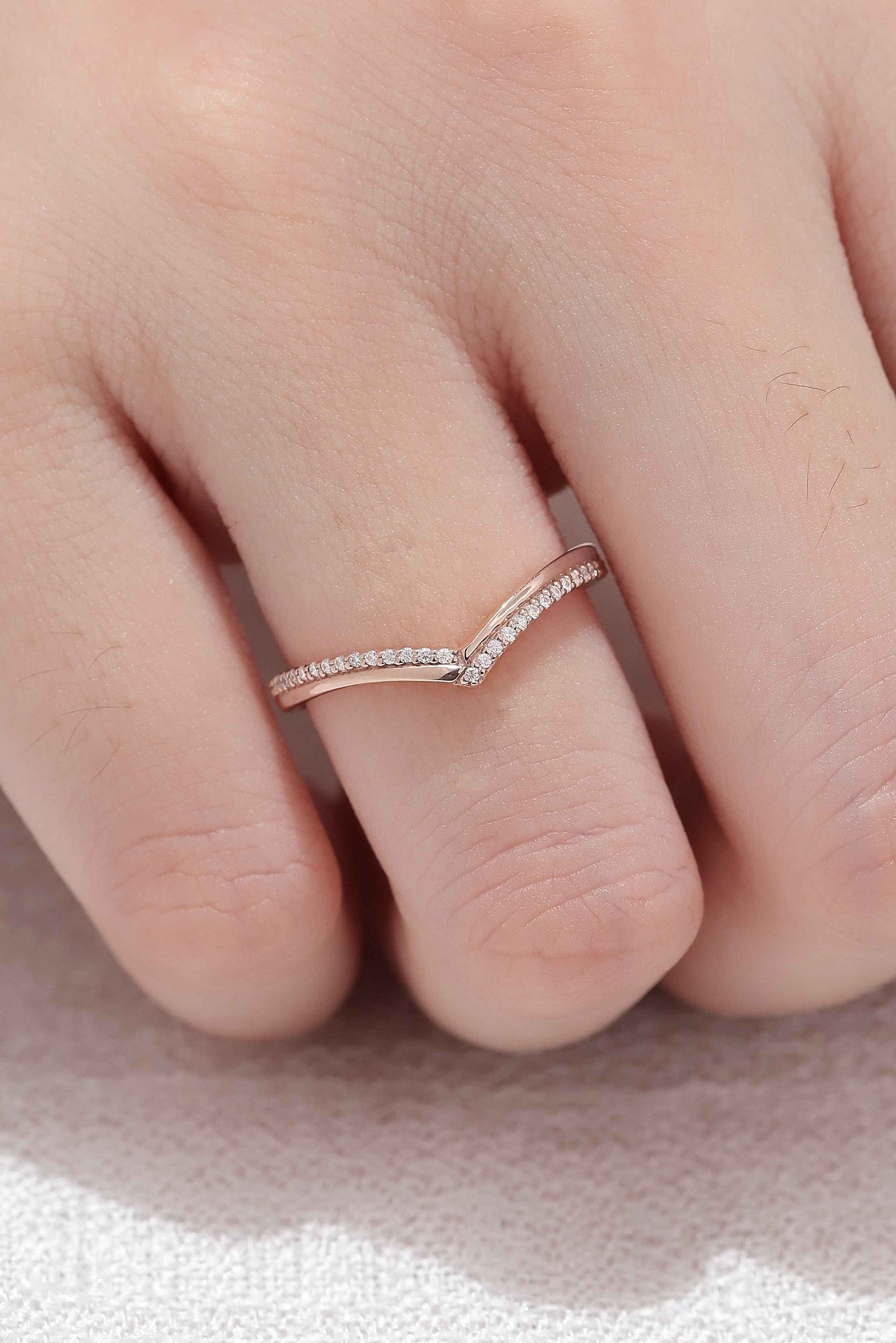 Chevron Moissanite 14k Rose Gold Stacking Ring