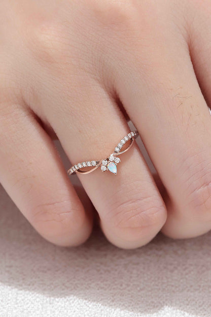 Unique Pear Shaped Opal Silver Handmade Stacking Ring