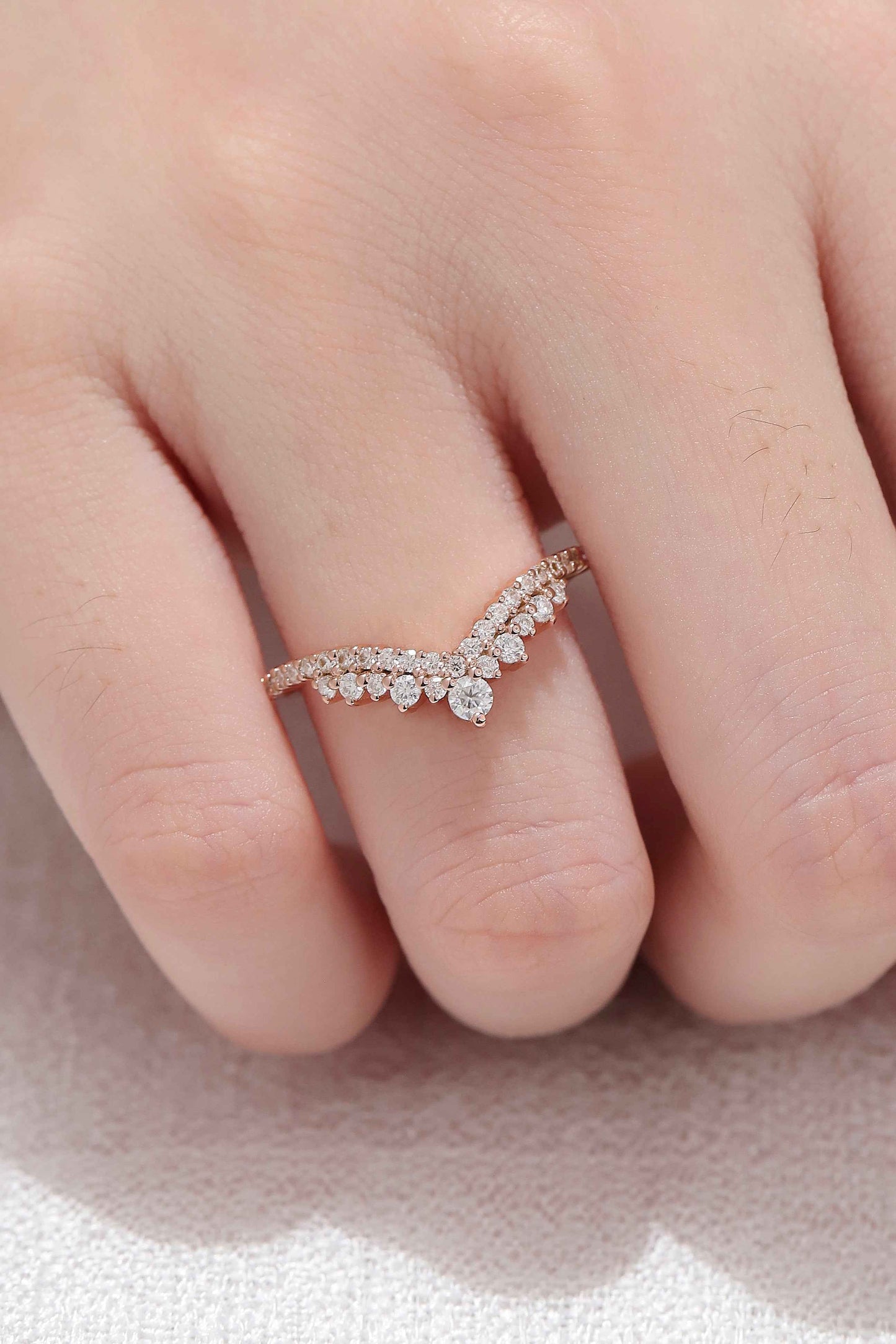 Deep Chevron Moissanite Silver Stacking Ring