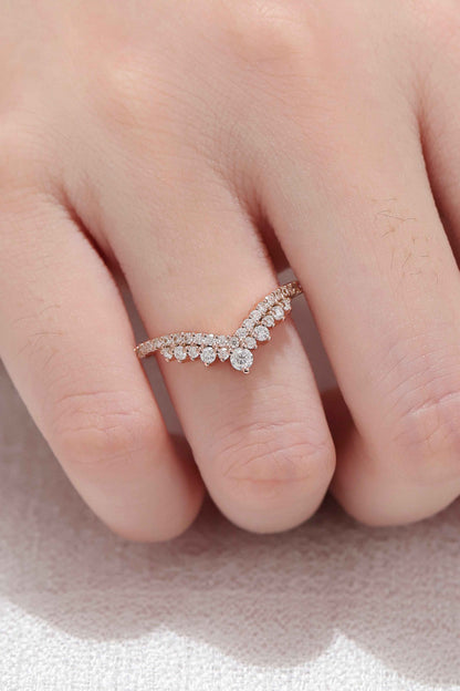 Deep Chevron Moissanite Silver Stacking Ring