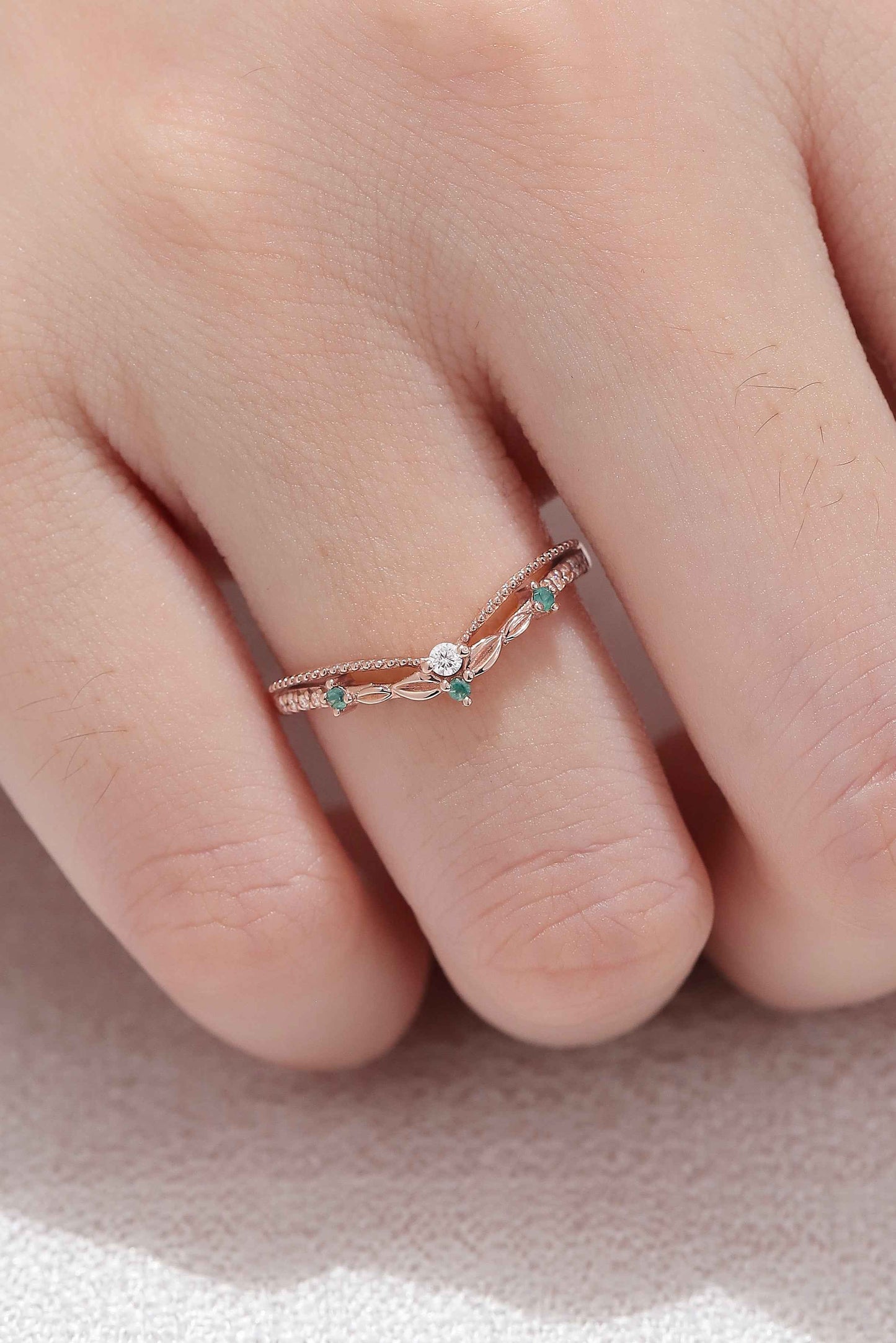 Curved Moissanite Milgrain Pave Band Stacking Ring