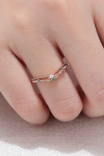 Curved Moissanite Milgrain Pave Band Stacking Ring