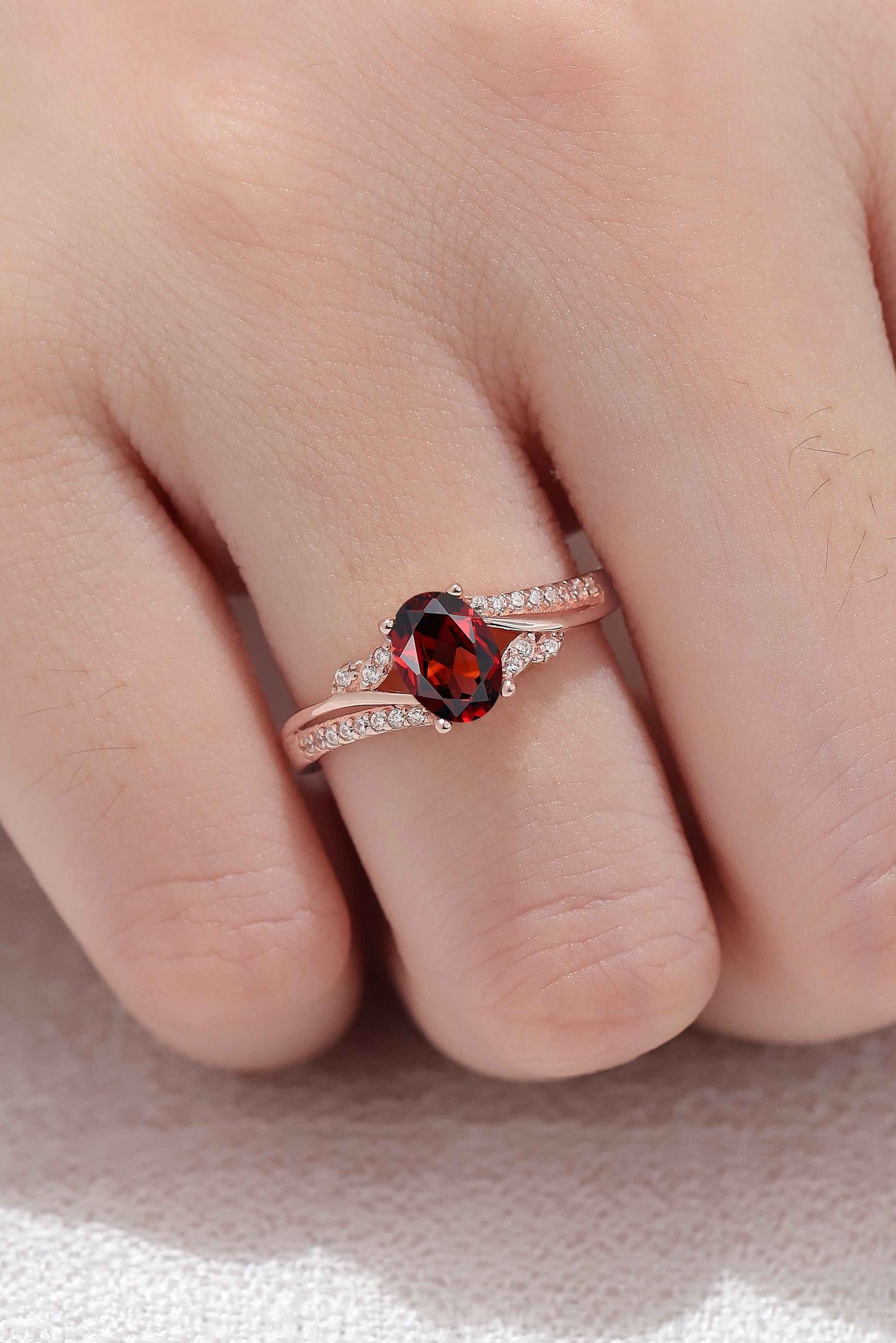 Unique Oval Shaped Garnet Vine Gemstone Ring