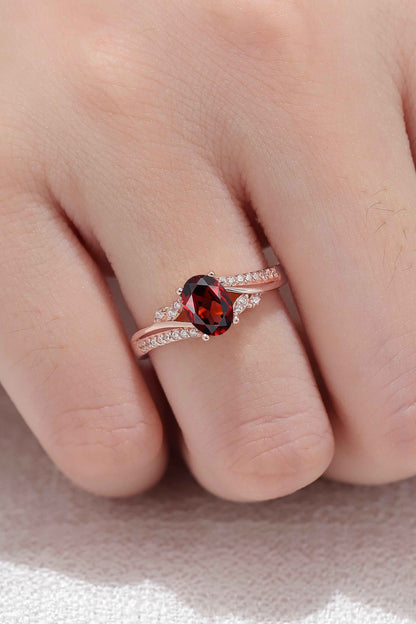 Unique Oval Shaped Garnet Vine Gemstone Ring