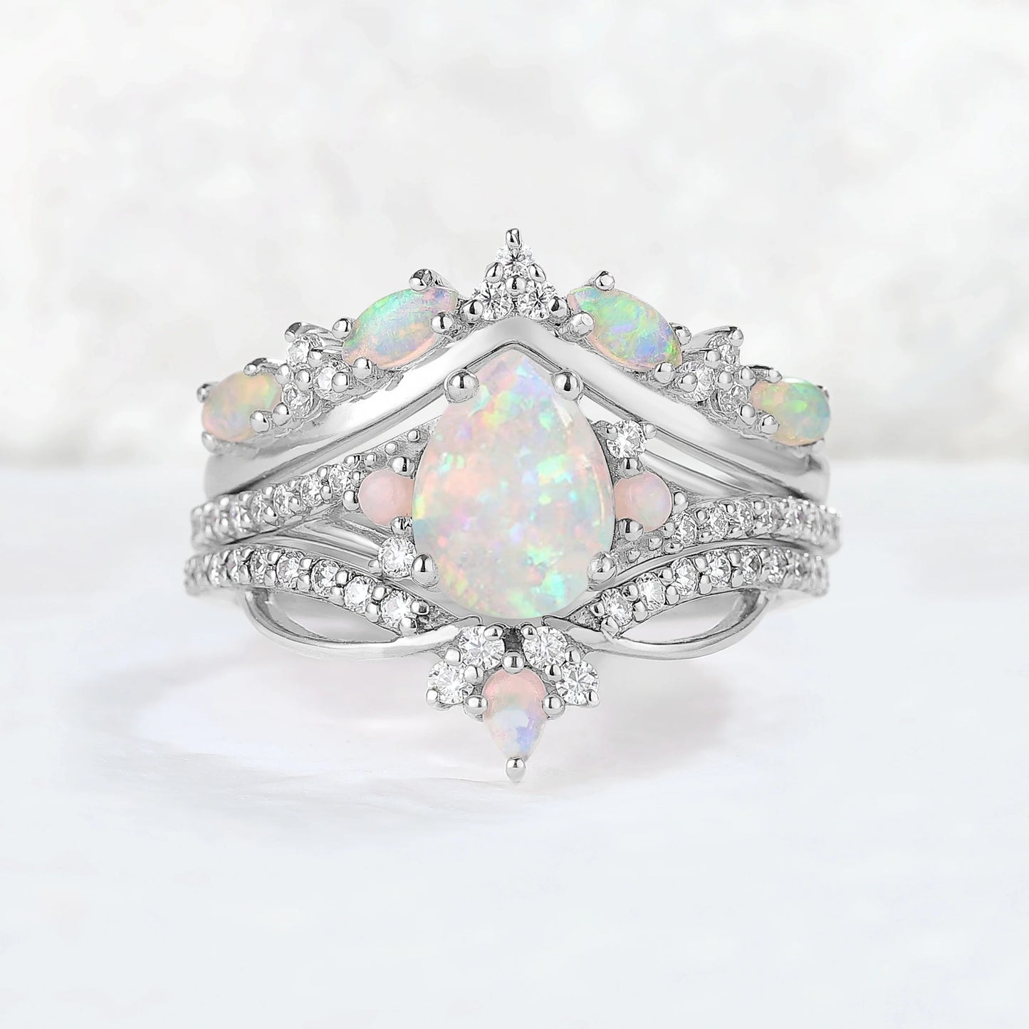 Iver Jewelry Nature Pear Shaped Opal Vine Gemstone Ring Set 3pcs