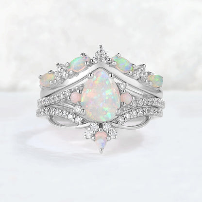 Iver Jewelry Nature Pear Shaped Opal Vine Gemstone Ring Set 3pcs
