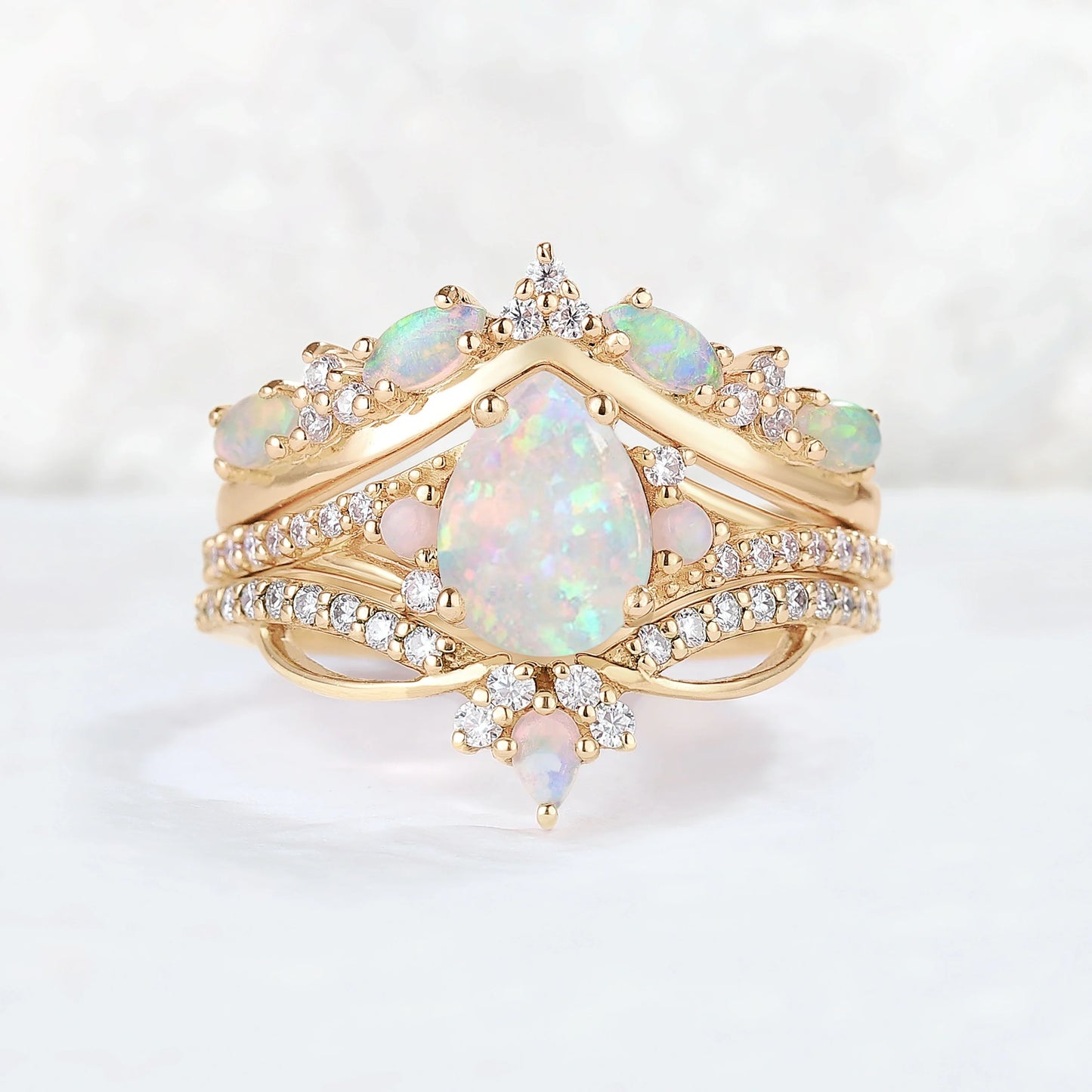 Iver Jewelry Nature Pear Shaped Opal Vine Gemstone Ring Set 3pcs