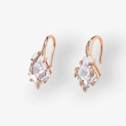 Kite Cut Moissanite Leafy Earrings Anniversary Gift for Her