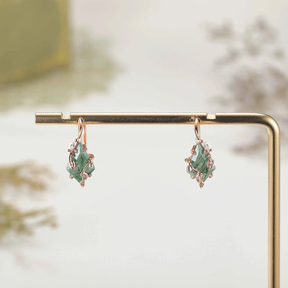 Kite Cut Moss Agate Leafy Earrings Anniversary Gift for Her