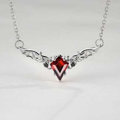 Kite Shaped Garnet Rose Gold Necklace Halloween Jewelry