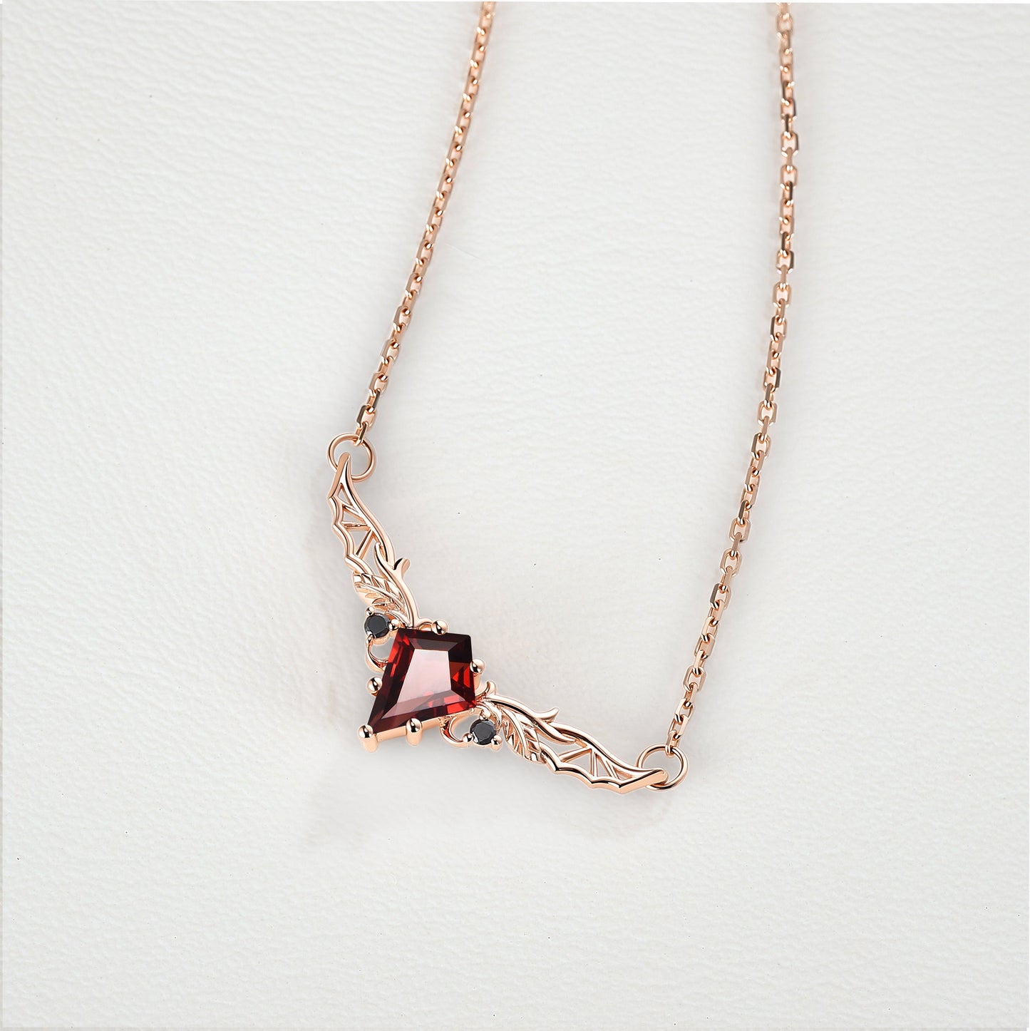 Kite Shaped Garnet Rose Gold Necklace Halloween Jewelry