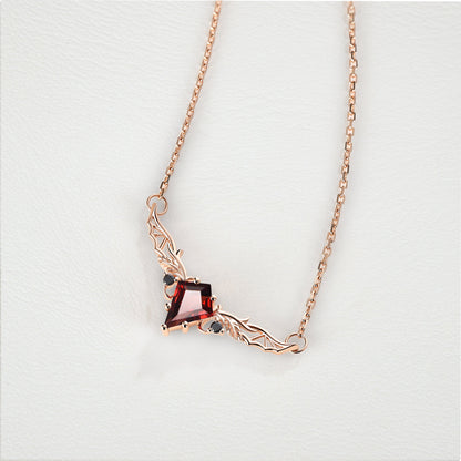 Kite Shaped Garnet Rose Gold Necklace Halloween Jewelry