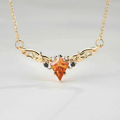 Kite Shaped Lab Orange Sapphire Rose Gold Necklace Halloween Jewelry