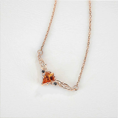 Kite Shaped Lab Orange Sapphire Rose Gold Necklace Halloween Jewelry