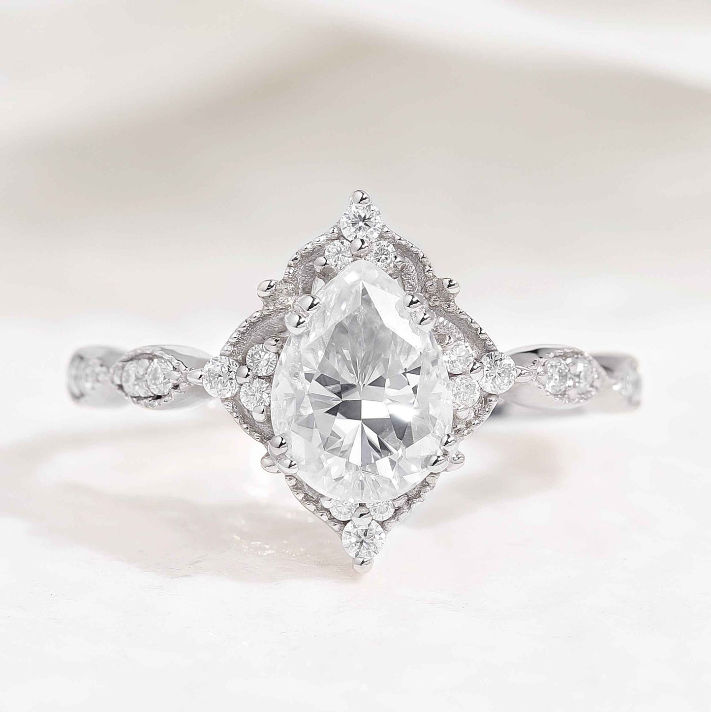 Vintage Pear Cut Moissanite Engagement Ring Rose Gold Ring