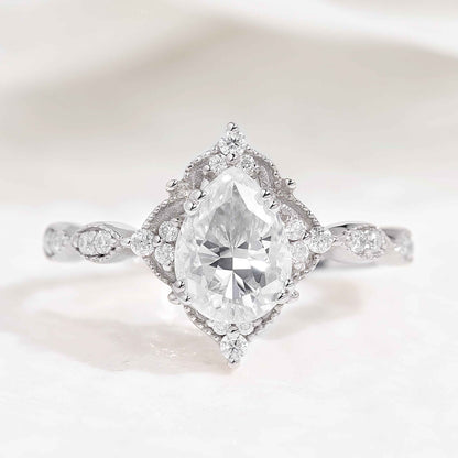 Vintage Pear Cut Moissanite Engagement Ring Rose Gold Ring
