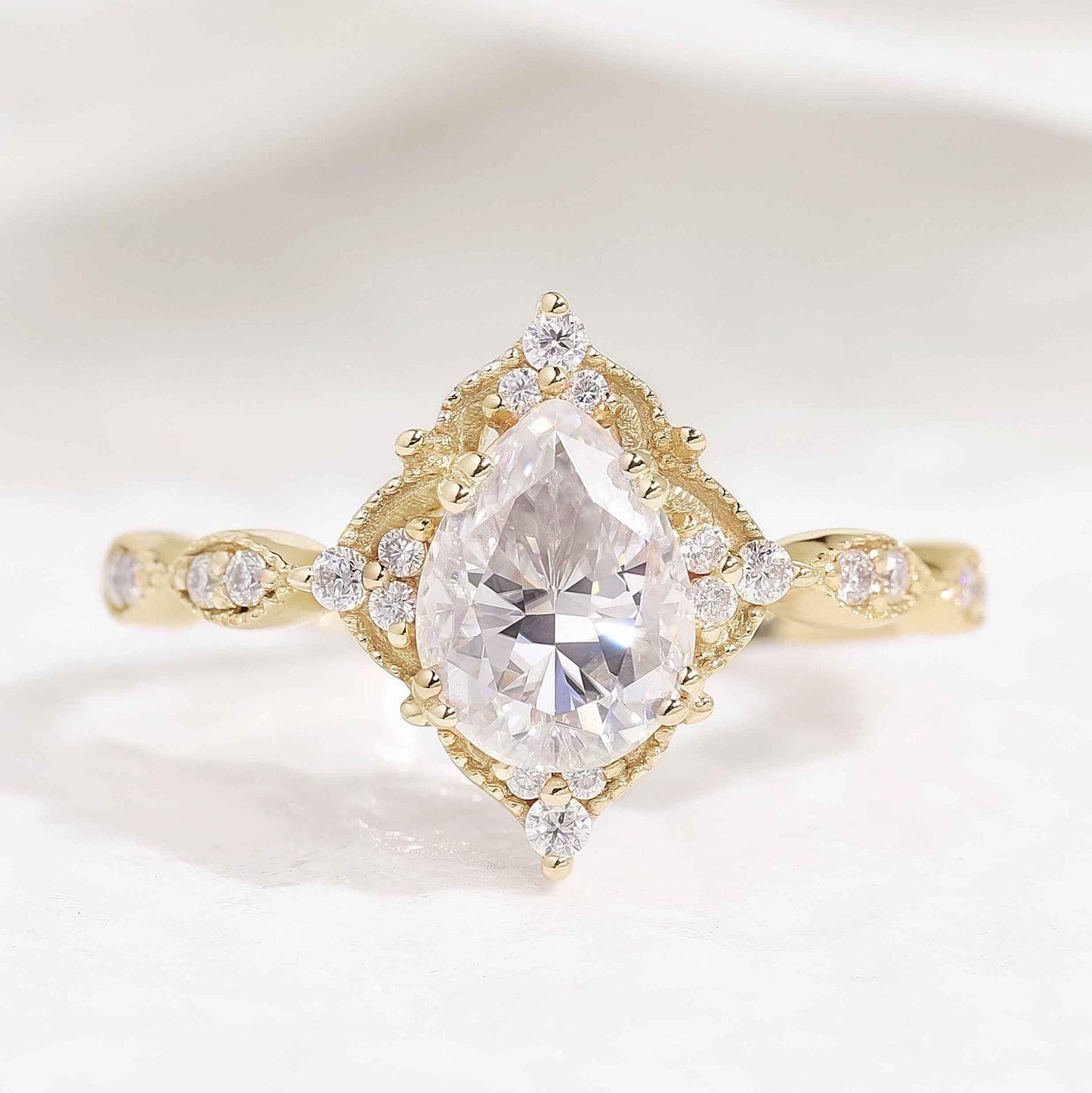 Vintage Pear Cut Moissanite Engagement Ring Rose Gold Ring