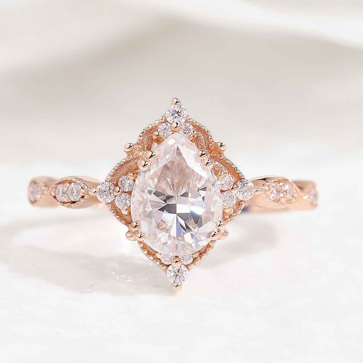 Vintage Pear Cut Moissanite Engagement Ring Rose Gold Ring