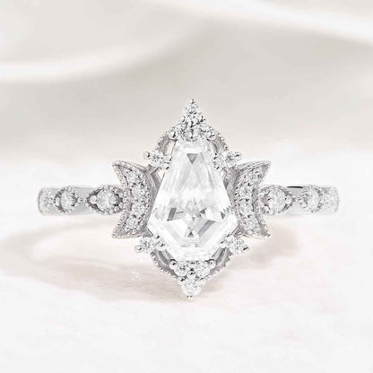 Coffin Cut Moissanite Engagement Ring Unique Moon Design Promise Wedding Ring