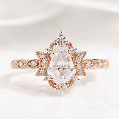 Coffin Cut Moissanite Engagement Ring Unique Moon Design Promise Wedding Ring