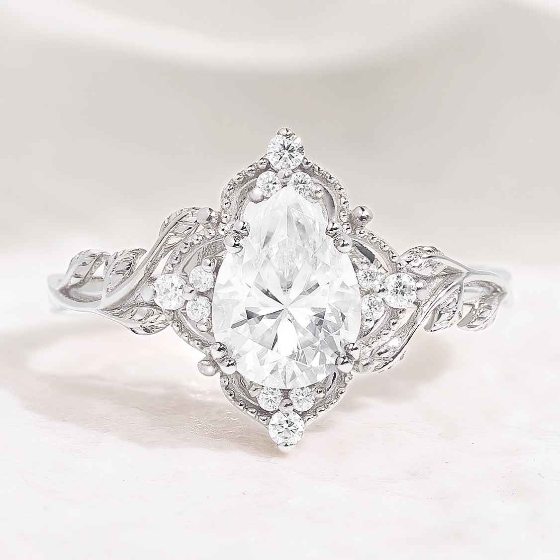 Nature Inspired Leaf Shaped Moissanite Wedding Ring