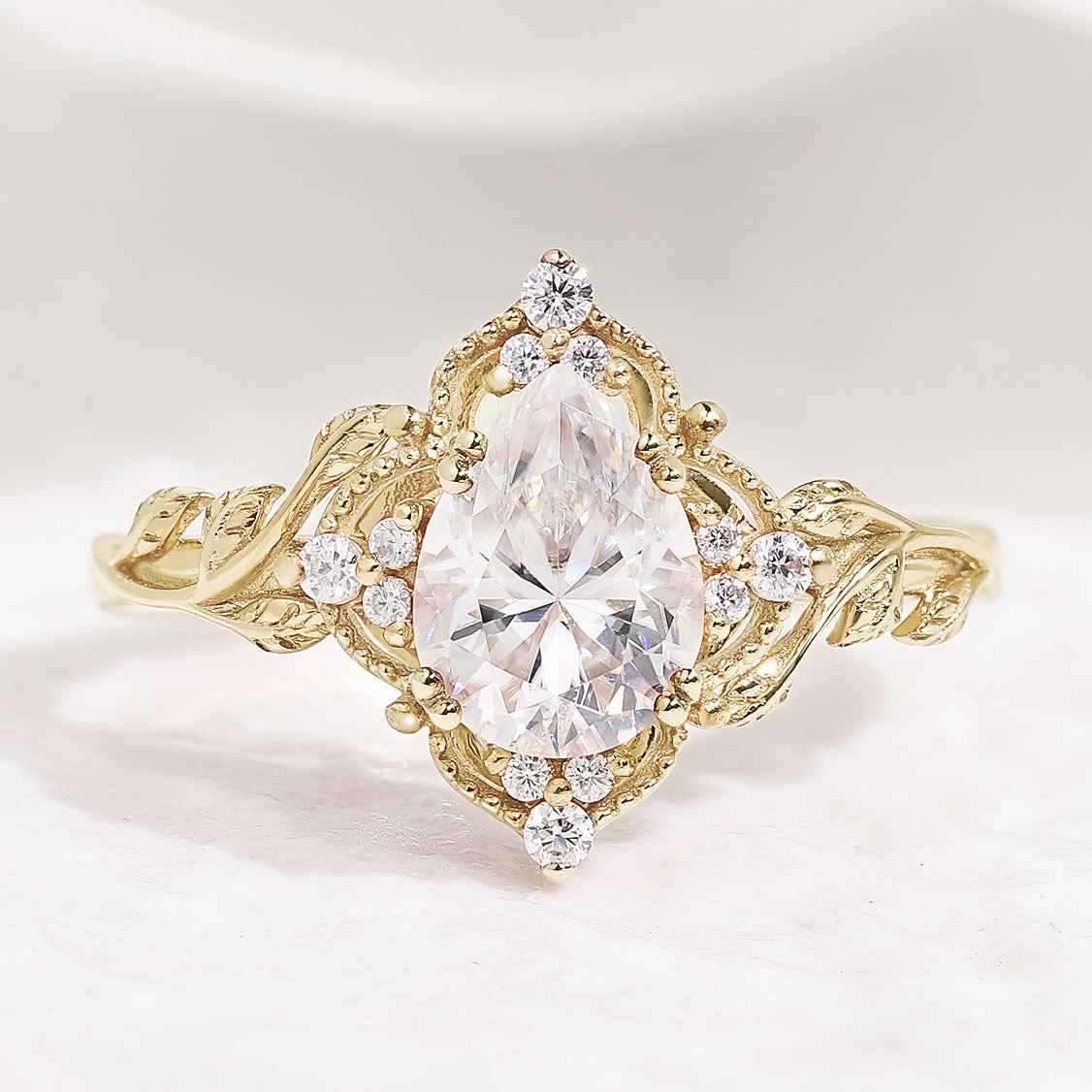 Nature Inspired Leaf Shaped Moissanite Wedding Ring