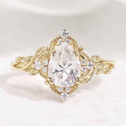 Nature Inspired Leaf Shaped Moissanite Wedding Ring