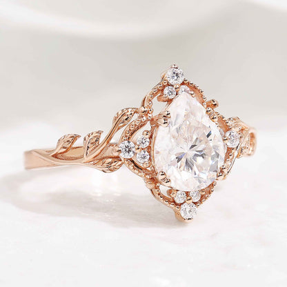 Nature Inspired Leaf Shaped Moissanite Wedding Ring