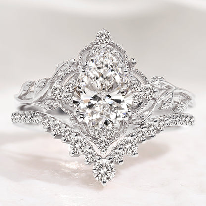 Pear Cut Lab Created Diamond Nature Inspired Leaf Engagement Ring Set 2pcs