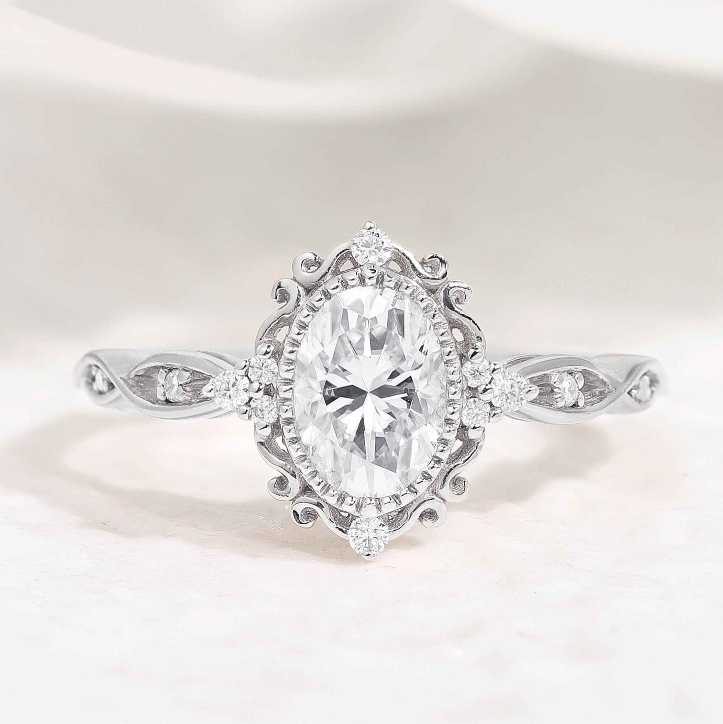 Vintage Oval Cut Moissanite Braided Stack Wedding Ring