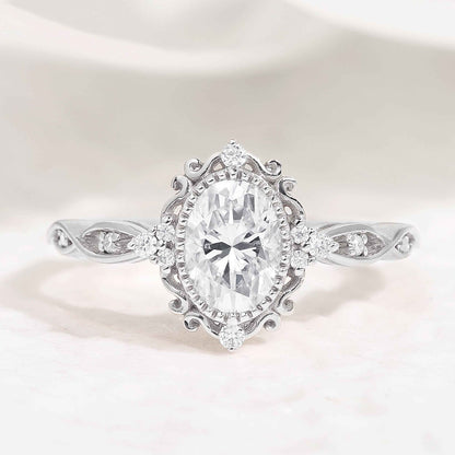 Vintage Oval Cut Moissanite Braided Stack Wedding Ring