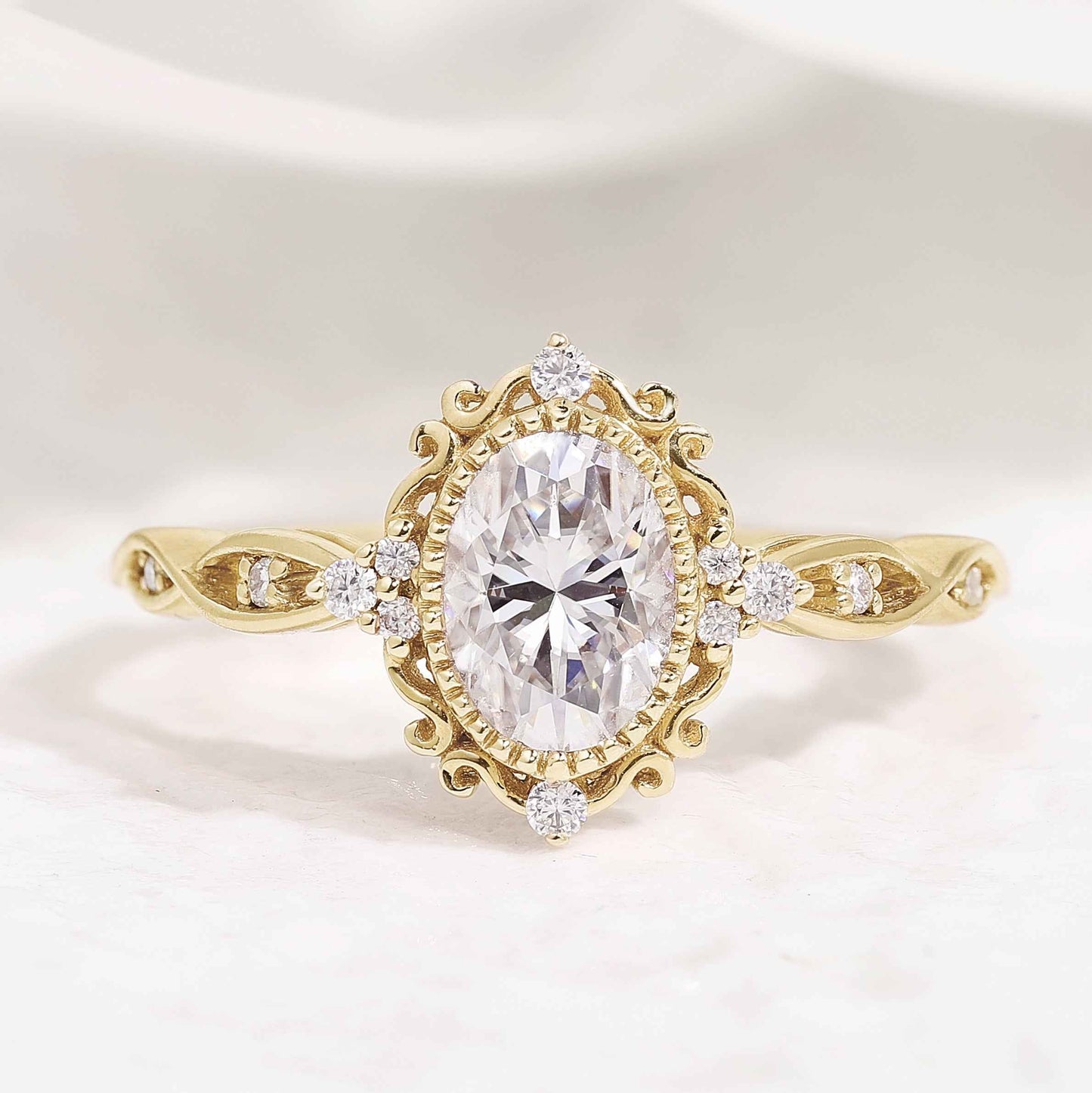 Vintage Oval Cut Moissanite Braided Stack Wedding Ring