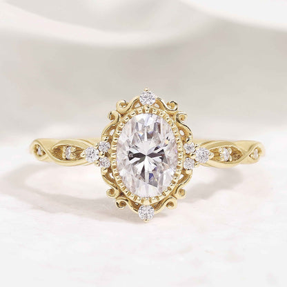 Vintage Oval Cut Moissanite Braided Stack Wedding Ring